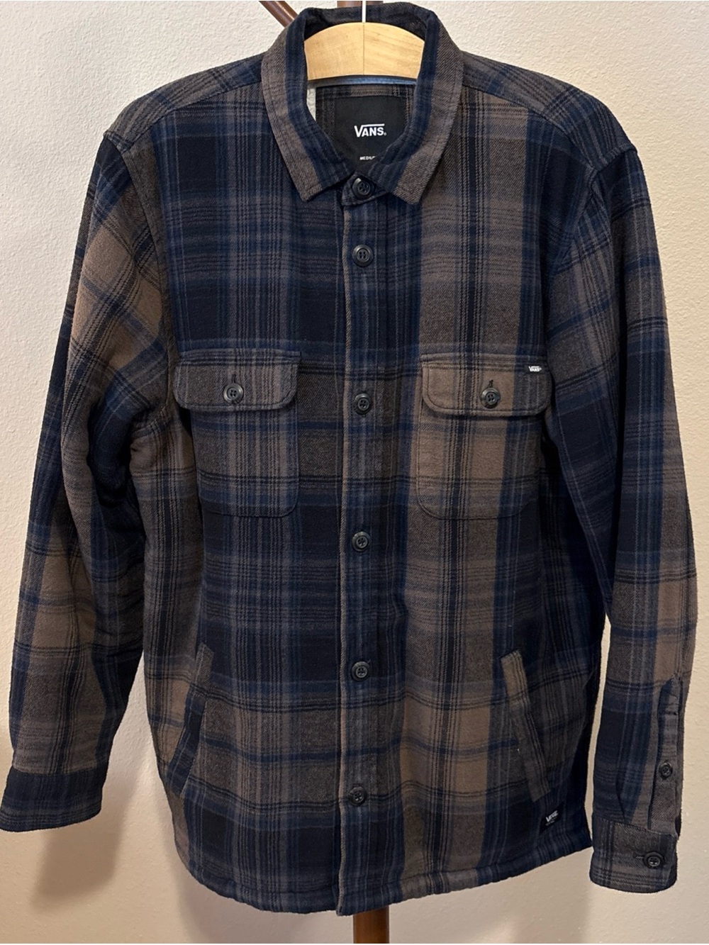 Vans Sherpa lined Navy and Brown Plaid Button-Up Shacket